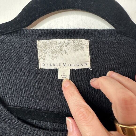 Debbie Morgan Solid Black Round Neck Long Sleeve Banded Waist Sweater L - Picture 4 of 10